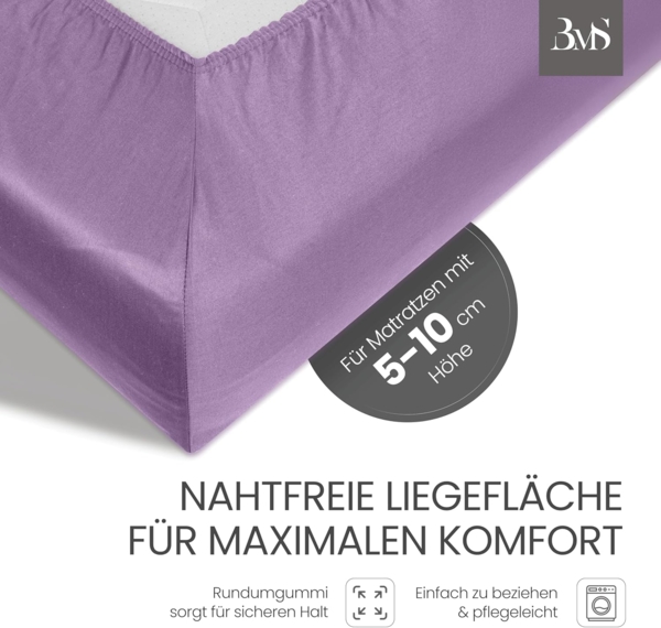 Bettwaesche-mit-Stil Mako-Satin Spannbettlaken flieder rosa 180x200cm Höhe 5-10cm Bild 3