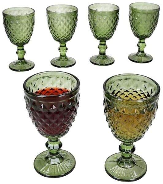 MamboCat Weinglas 6x Diamond Weingläser grün 0,2L Glas Relief Weißwein Rotwein Wasser, Glas