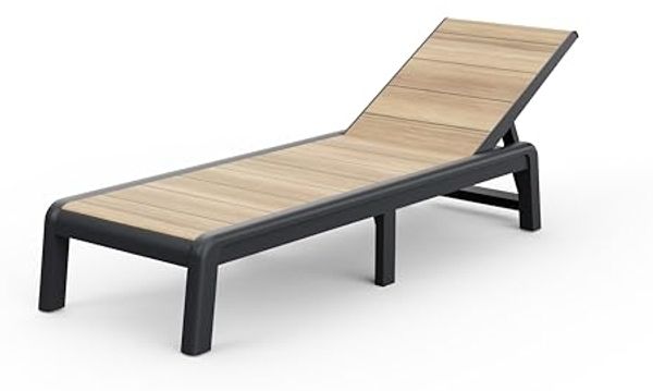 Keter Avon Sonnenliege für Garten oder Pool mit 4-Fach Verstellbarer Rückenlehne, klappbare Gartenliege, Holzoptik, 191.5 x 58 x 4.5 cm, pflegeleicht, wetterfest und UV-beständig