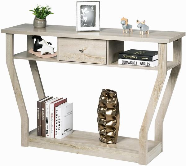 COSTWAY Konsolentisch mit Schublade und Regal, Flurtisch aus Holz, Eingangstisch Beistelltisch für Eingang, Wohnzimmer Schlafzimmer 120 x 30 x 81 cm (Grau)