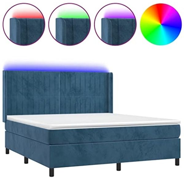 vidaXL Boxspringbett mit Matratze & LED Dunkelblau 160x200 cm Samt 3139695 Bild 3