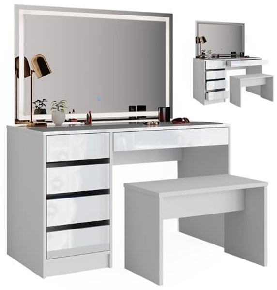 Schminktisch Sherry Weiß 120 cm mit LED-Spiegel und Bank Vicco Bild 7