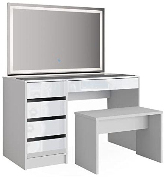 Schminktisch Sherry Weiß 120 cm mit LED-Spiegel und Bank Vicco Bild 4