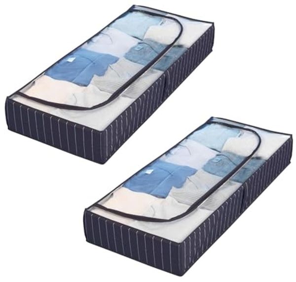 WENKO Unterbettkommode Unterbett-Aufbewahrungstasche Kommode Aufbewahrung (2 St), mit Sichtfenster Blau 105 x 15 x 45 cm