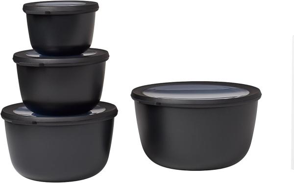 Mepal - Cirqula Multischüssel-Set 4–teilig rund Nordic black – 500, 1000, 2000 und 3000 ml – Verwendbar als Vorratdose, Kühlschrankdose, Gefrierdose, Mikrowellegeschirr & Servierschale mit Deckel