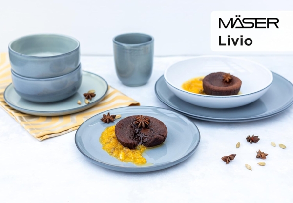 Frühstücksgeschirr Set für 4 Personen mit henkellosen Kaffeebechern, moderne nordische Formen, 12-teiliges Service; Blau Bild 6