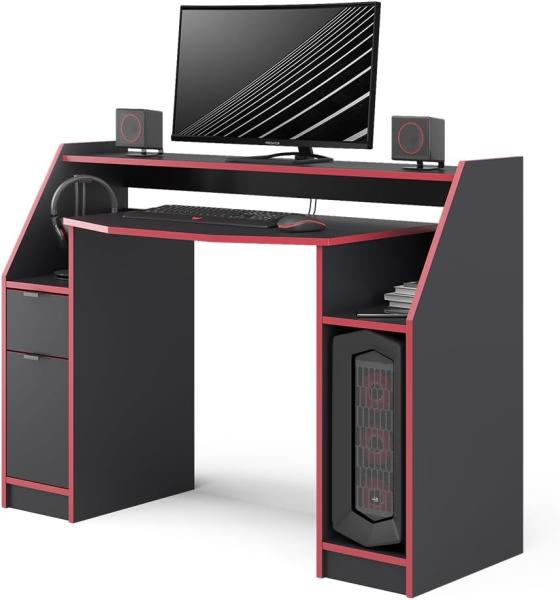 Vicco 'Joel' Computertisch, Schwarz, matt mit roten Kanten, 123,2 x 90 x 45 cm