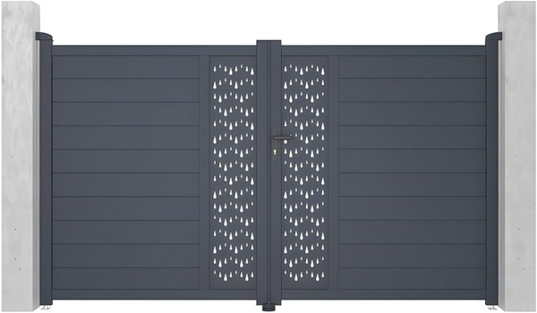 Vente-unique - Gartentor Flügeltor - 305 x 181 cm - Aluminium - Halbvoll mit Muster - Anthrazit - GREGOR