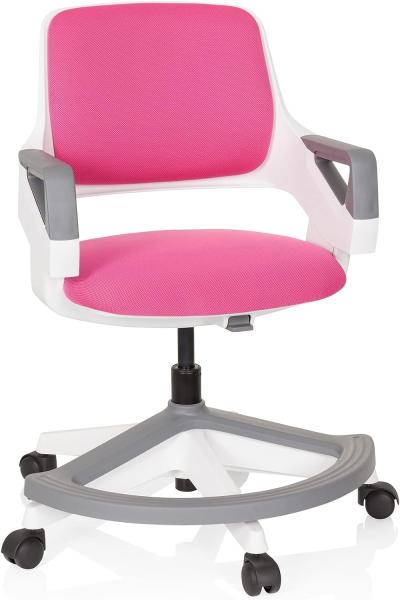 hjh OFFICE 640480 Kinder- und Jugendstuhl Kid Flex Stoff Pink mitwachsender Drehstuhl, Fußablage & Rückenlehne höhenverstellbar