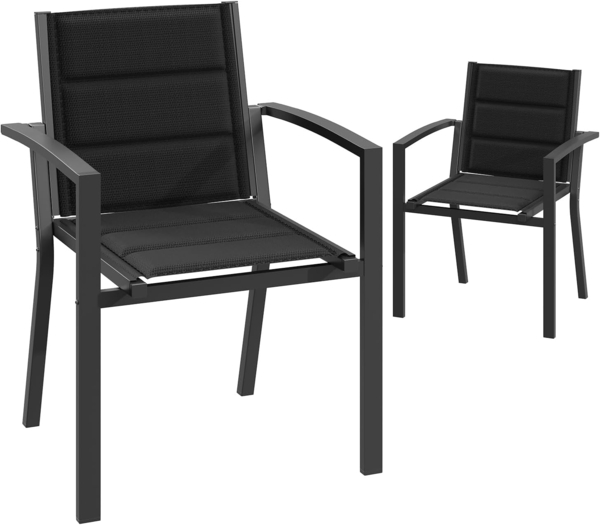JUMMICO Garten Stapelstühle mit Armlehnen, Aluminium Outdoor Garten Stühle mit Baumwollsitz für Balkon, Terrasse, Garten - Set aus 2 Stück, DunkelGrau