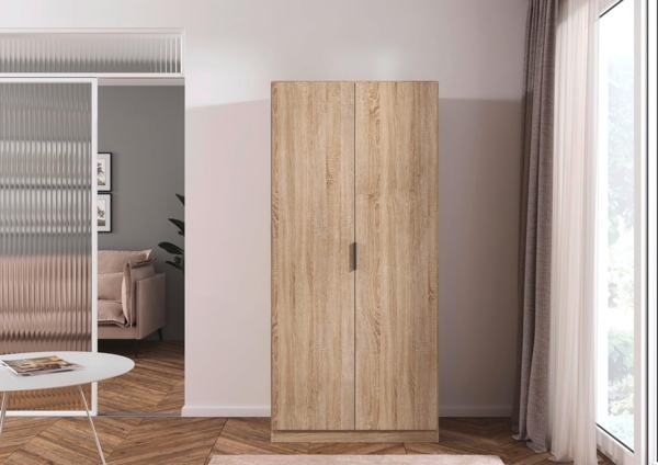 Rauch Möbel Lagoa, Kleiderschrank, Garderobe für Schlafzimmer, Kinderzimmer, Jugendzimmer 2-türig, mit Zubehör Classic, Farbe Eiche Sonoma, Holz, Breite 91 Bild 2