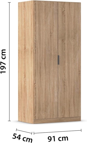 Rauch Möbel Lagoa, Kleiderschrank, Garderobe für Schlafzimmer, Kinderzimmer, Jugendzimmer 2-türig, mit Zubehör Classic, Farbe Eiche Sonoma, Holz, Breite 91 Bild 3