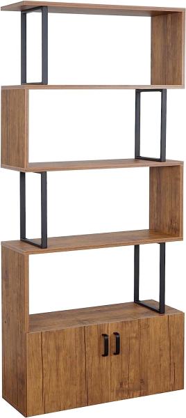 Bücherregal HWC-A27, Regal Standregal Raumteiler Wohnregal, Staufach mit Tür 183x80cm 3D-Struktur ~ Wildeiche-Optik