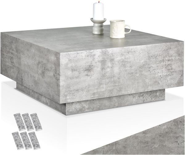 tectake Couchtisch Beistelltisch Lasley mit Standfuß, Belastbarkeit 45 kg, 80x80x35 cm (1-St, 1 tlg), Markanter Couchtisch in stilvoller Betonoptik
