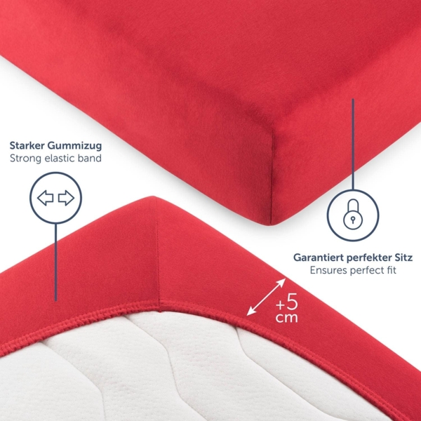 Blumtal® Premium Spannbettlaken 160x200 cm Jersey - Oeko-TEX zertifiziertes Spannbettlaken 160x200 cm Baumwolle 100% - Spannleintuch 160x200 für Matratzen bis 25 cm - Laken - 160x200 Bettlaken - Rot Bild 4