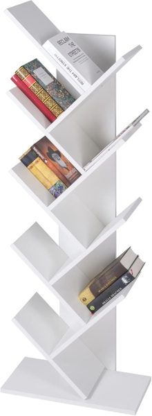 ML-DESIGN Bücherregal Bodenstehendes Regal Aktenregal Aufbewahrungregal, 9 Ebenen Baumform 50x25x140cm Weiß Holz
