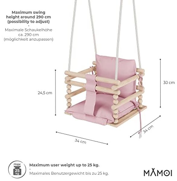 MAMOI® Babyschaukel Holz | Indoor Babyschaukel | Kinderschaukel Indoor | Babyschaukel 3 in 1 + SICHERHEITSGURT | Holzschaukel Baby | Kleinkindschaukel | Kinderschaukel | CE | 100% ECO | Made in EU Bild 3