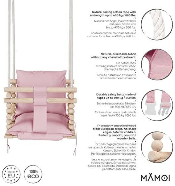 MAMOI® Babyschaukel Holz | Indoor Babyschaukel | Kinderschaukel Indoor | Babyschaukel 3 in 1 + SICHERHEITSGURT | Holzschaukel Baby | Kleinkindschaukel | Kinderschaukel | CE | 100% ECO | Made in EU Bild 2