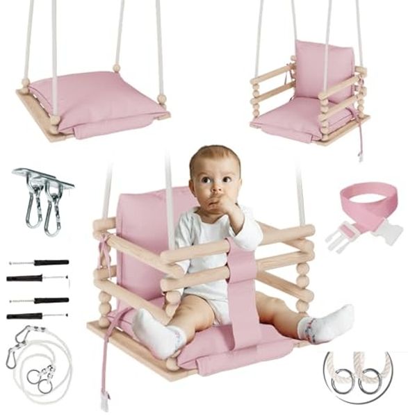 MAMOI® Babyschaukel Holz | Indoor Babyschaukel | Kinderschaukel Indoor | Babyschaukel 3 in 1 + SICHERHEITSGURT | Holzschaukel Baby | Kleinkindschaukel | Kinderschaukel | CE | 100% ECO | Made in EU