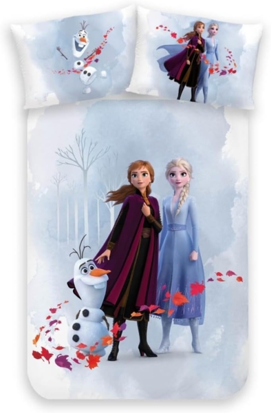 MTOnlinehandel Babybettwäsche Frozen Die Eiskönigin 100x135 + 40x60 cm, 100 % Baumwolle, Flanell / Biber, 2 teilig, süße Disney Anna, Elsa & Olaf Bettwäsche für Mädchen