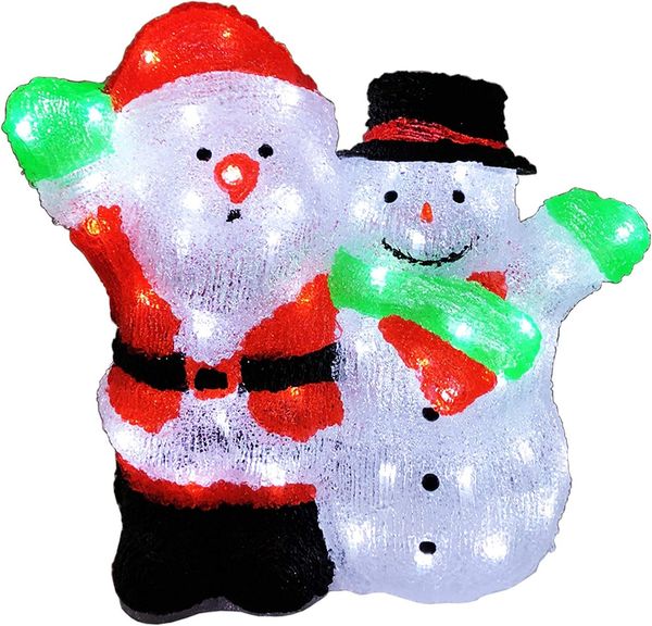 Mojawo Lichtervorhang Acryl Weihnachtsmann + Schneemann 90 LEDs kaltweiß Außenbeleuchtung