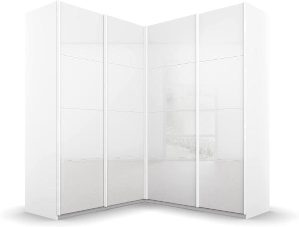 Rauch Möbel Quadra Schrank Eckschrank Schwebetürenschrank, Weiß, 4-trg, inkl. 2 Kleiderstangen, 12 Einlegeböden, 3 Schubkästen, BxHxT 181 x 210 x 187 cm
