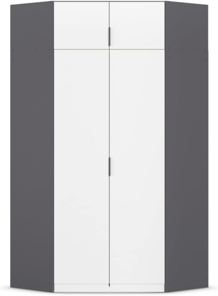 Rauch Möbel Lagoa, Kleiderschrank, Eckschrank, Garderobe für Schlafzimmer, Kinderzimmer, Jugendzimmer 4-türig, Farbe Weiß/Grau metallic, Schwarz, Breite 166