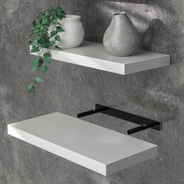 Casaria Wandregal mit Halterung, MDF, Weiß / Hochglanz, 50x23x3,8cm