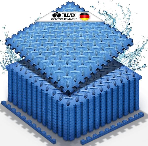 tillvex® Pool Bodenschutzmatte Blau - 60 Stück | Unterlegmatte für Pool & Planschbecken | Poolmatte Bodenmatte Outdoor | Poolunterlage Bodenschutz Matten wärmeisolierend | Whirlpool Bodenfolie weich