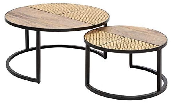 riess-ambiente Couchtisch VIENNA LOUNGE Ø70cm natur / schwarz (Set, 2-St), Wohnzimmer · Massivholz · Metall · rund · Rattan · Wiener Geflecht