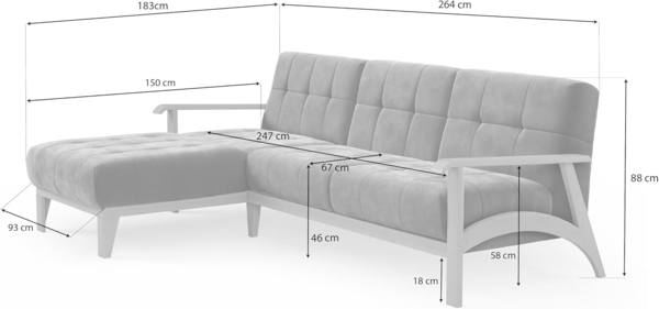 Cavadore Ecksofa Billan / Eckcouch im skandinavischen Design mit Longchair und massivem Holzgestell in Buche / 264 x 88 x 183 / Mehrfarbiger Strukturstoff, Hellgrau Bild 3