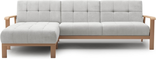 Cavadore Ecksofa Billan / Eckcouch im skandinavischen Design mit Longchair und massivem Holzgestell in Buche / 264 x 88 x 183 / Mehrfarbiger Strukturstoff, Hellgrau Bild 7