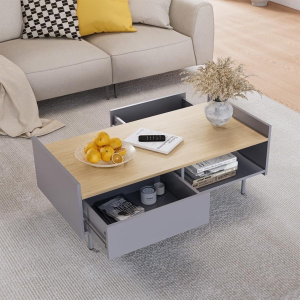 Couchtisch Velina Grau 100 x 50 cm mit 2 Schubladen Vicco Bild 4