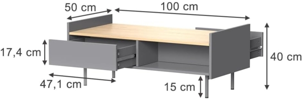 Couchtisch Velina Grau 100 x 50 cm mit 2 Schubladen Vicco Bild 3