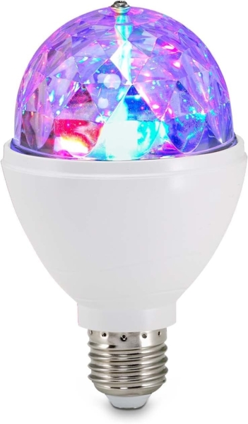 BRILONER - LED Discokugel E27 mit buntem RGB Licht, rotierendes Licht, Kristalloptik, Discolicht Partylicht, Party Deko Geburtstag, Partybeleuchtung, Lampe, Glühbirne, LED Birne, 12,9x7,3 cm, Klar