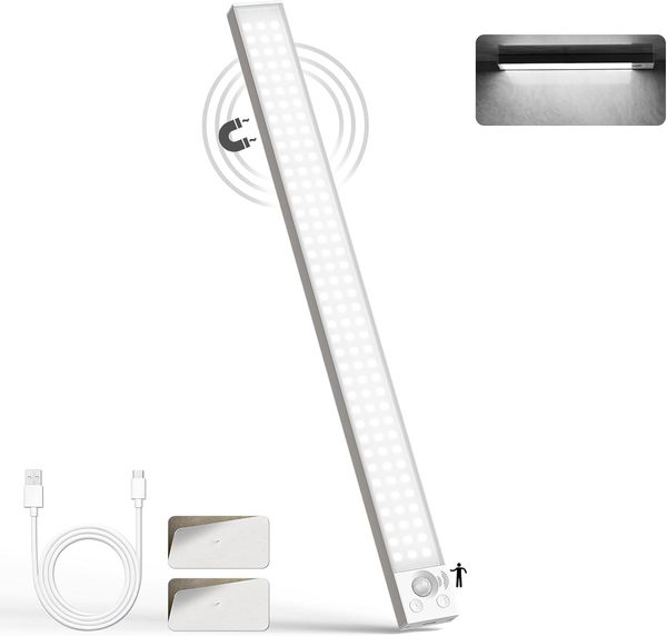 LQWELL LED Unterbauleuchte mit Bewegungsmelder, Dimmbar, Akku, USB-C Wiederaufladbar Schranklicht, LED fest integriert, Treppenlicht, Nachttischlampe 42,5 cm, 2200 mAh