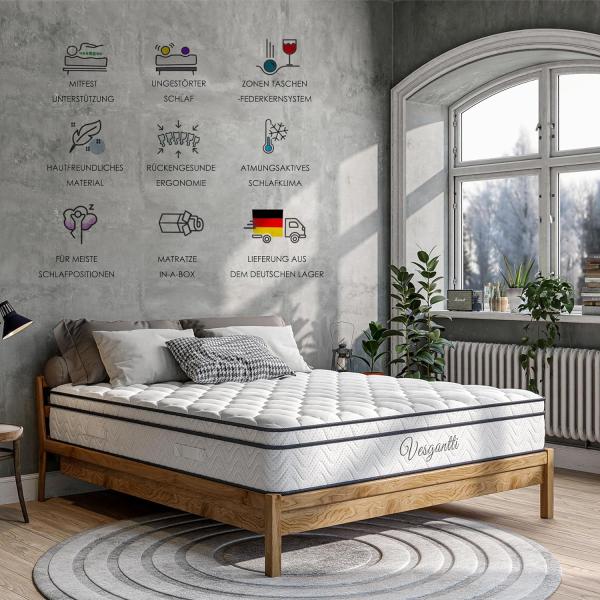 Vesgantti Matratze 90x200 7-Zonen Federkernmatratze Taschenfederkernmatratze Mittelfeste Orthopädischem Tonnentaschenfederkernmatratze (H3, Box-top 26cm) Bild 3