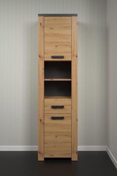 Badezimmer Hochschrank Follow in Eiche Artisan und grau 53 x 196 cm