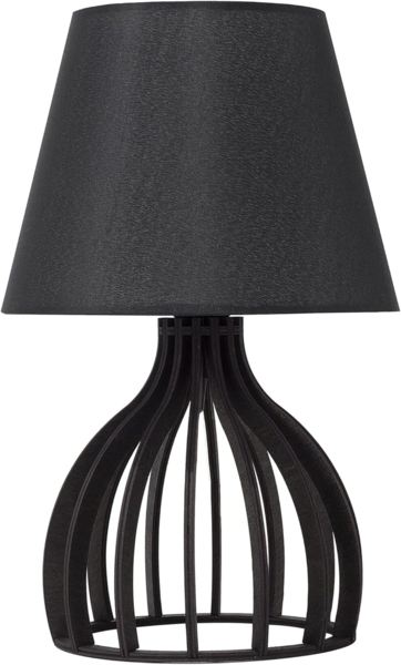 'Agueda' Tischlampe Schwarz Holz 36 cm Stoffschirm Lampenfuß in Gitteroptik Kabel mit Schalter Landhausstil