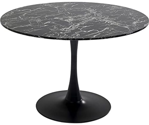 Kare Design Tisch Veneto Marmor, Schwarz, Ø110cm, Naturstein Mineralmarmor, Tischfuß Stahl, Esstisch für 4-6 Personen