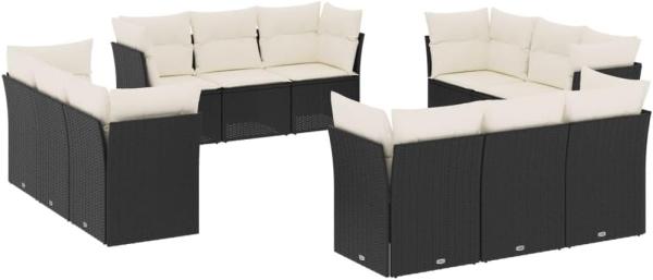 vidaXL 12-tlg. Garten-Sofagarnitur mit Kissen Schwarz Poly Rattan 3249165