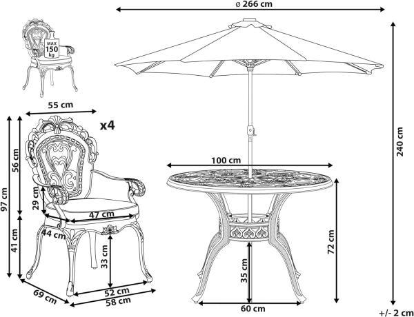 Gartentisch Set mit Schirm SAPRI Metall 100x72x100 cm Dunkelbraun Bild 3