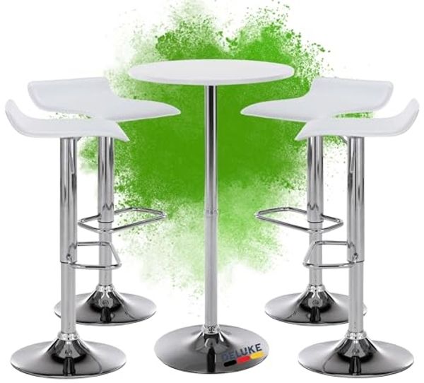 Bartisch Set 5-teilig EGON - 1x Stehtisch + 4x Barhocker | Bartisch Ø 60cm, 108cm Hoch, Metall Gestell | Bistrotisch rund Gastro Barhockerset Hoher Tisch Hochtisch