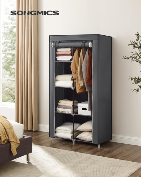 Songmics XL Stoffschrank mit 2 Kleiderstange, faltbar, 88 x 45 x 170 cm, Grau Bild 2