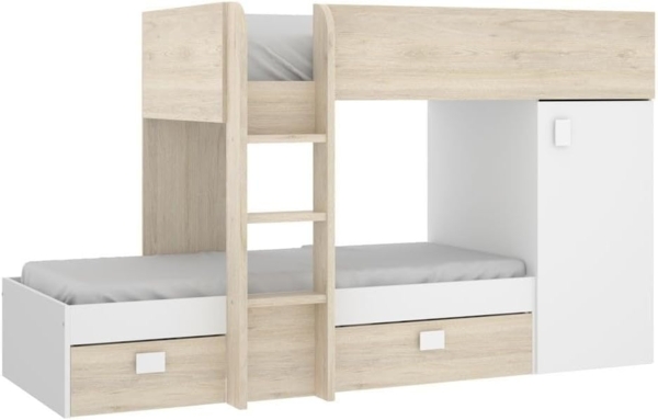 Vente-unique - Eck-Hochbett modulierbar - 2 x 90 x 190 cm - mit Stauraum - Holzfarben & Weiß - RICARDO