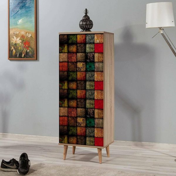 Dmora - Schuhschrank Cebalrai, Schuhregal, Mehrzweck-Eingangsgarderobe, Möbel für Schuhe, 50x38h135 cm, Eiche und Multicolor