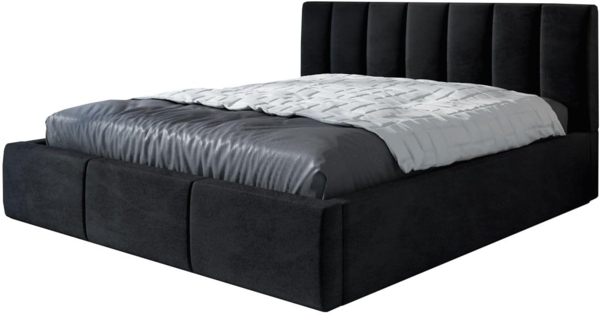 Polsterbett LISI 90x200 mit Matratze, Bettkasten und Lattenrost. Farbe: Schwarz 20