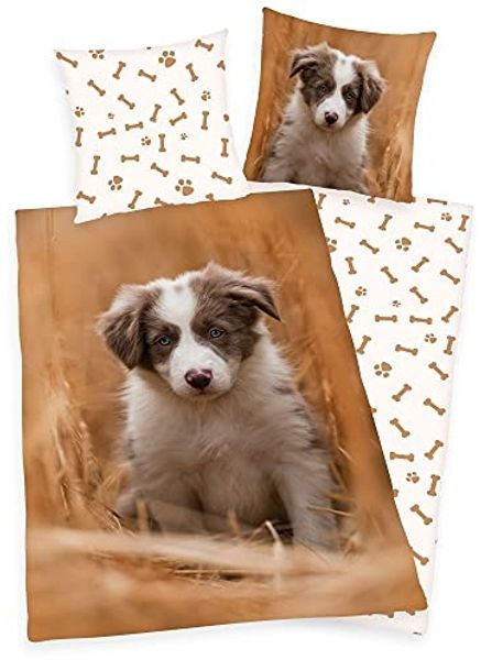 Bettwäsche Set mit Hund Welpe135 x 200 cm 80 x 80 cm 100% Baumwolle