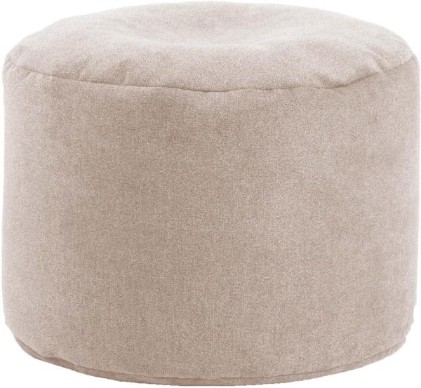 mokebo® Indoor Pouf 'Der Ruhepouf', runder Hocker fürs Wohnzimmer, Leichter Sitzpouf & Beistelltisch mit EPS-Perlen Füllung, Made in Germany | Weicher Webstoff in Beige