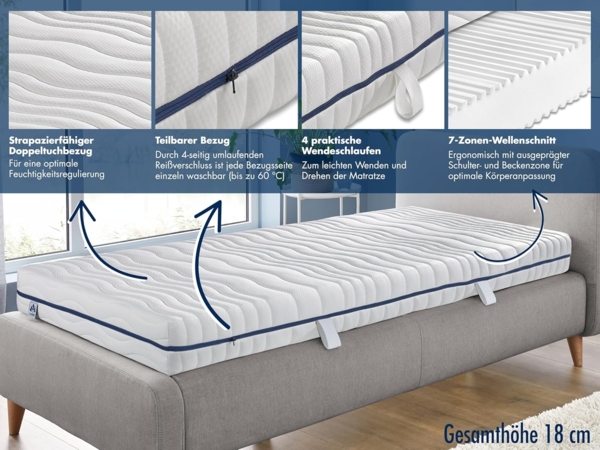 Kaltschaummatratze Stella mit 7 Liegezonen, Irisette, 18 cm hoch, optimale Körperkonturanpassung, produziert in Deutschland Bild 2